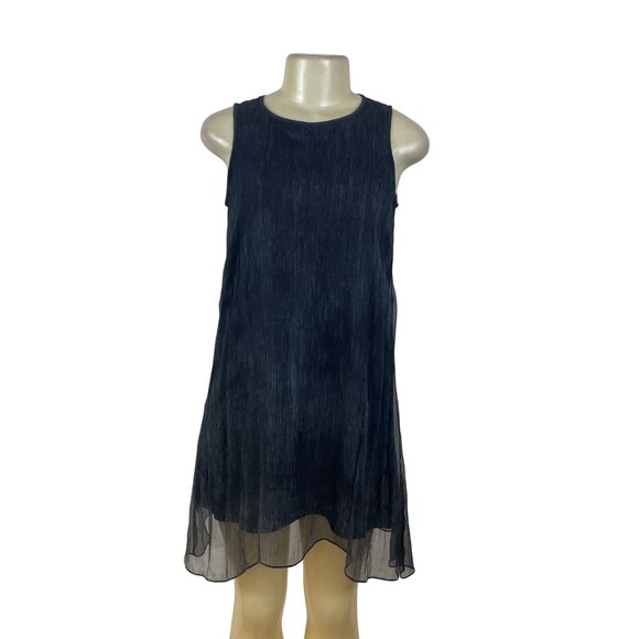 Eileen Fisher Womens Black Silk Malinto Crinkle Neck Shift Dress Sz PP - Picture 1 of 7